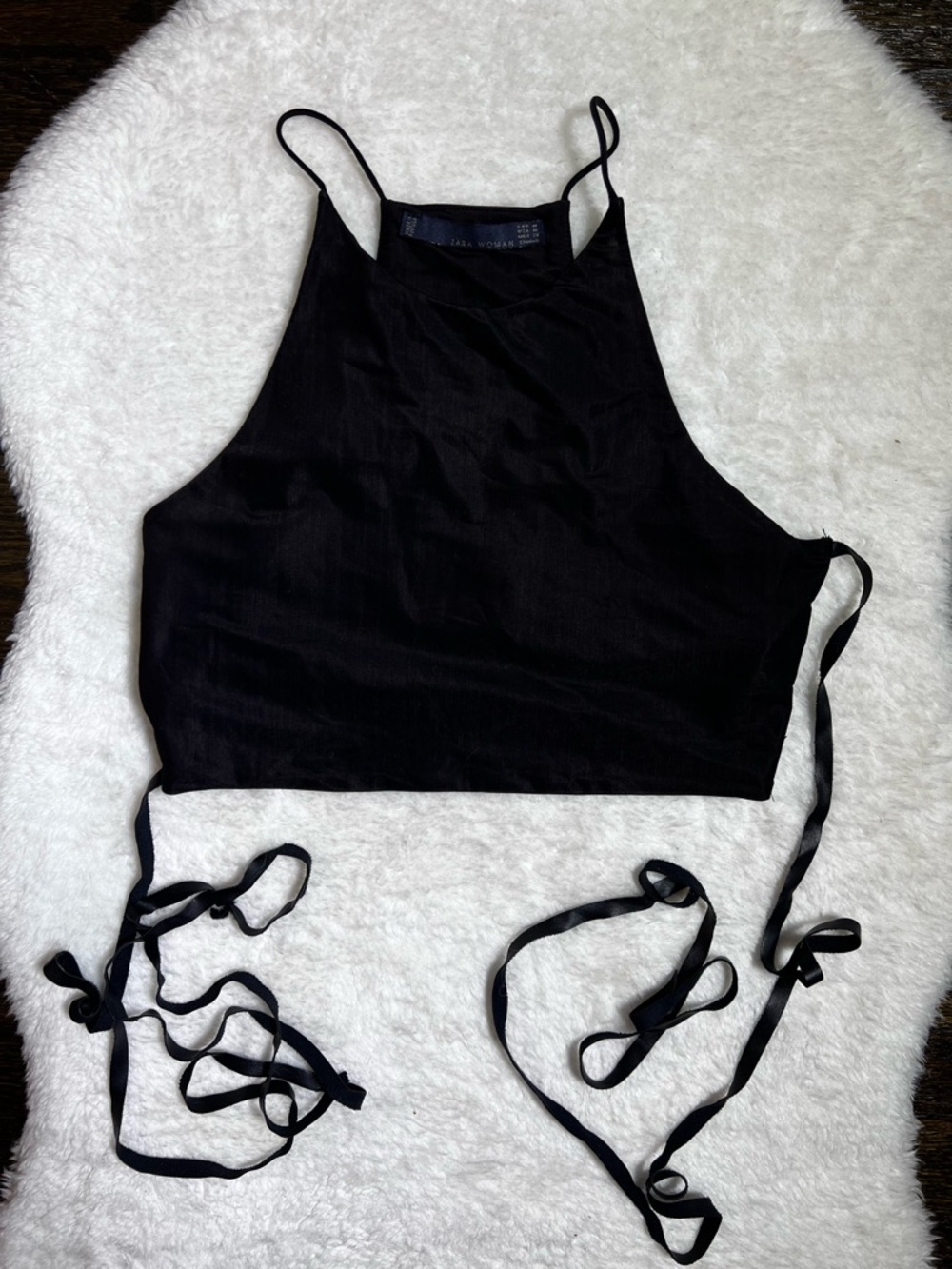 Zara Black Satin Halter Strappy Crop Top Medium